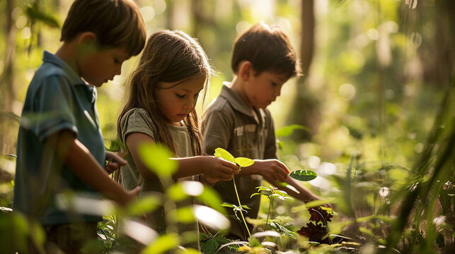 Conservation Classroom:  Children engaged in an outdoor environmental education class, fostering a love for nature and instilling a sense of responsibility for the planet