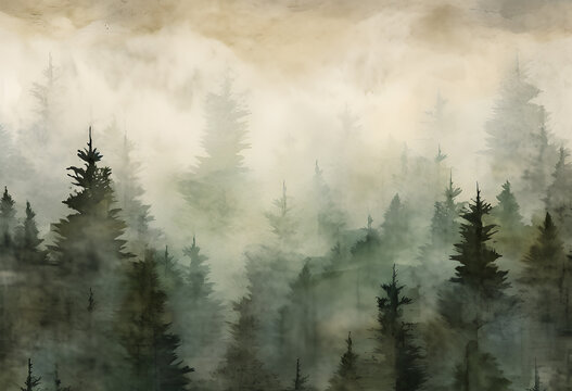 vintage watercolor painted image of a forest ai generative