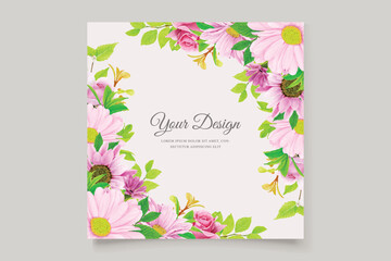 pink floral ornament wedding invitation card design