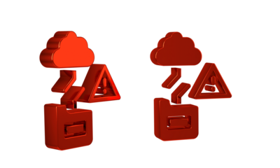 Red Cloud technology data transfer and storage icon isolated on transparent background.