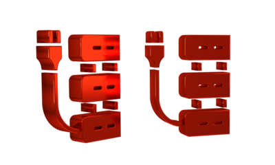 Red Server icon isolated on transparent background. Adjusting app, service concept, setting options, maintenance, repair, fixing.