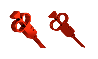 Red Syringe icon isolated on transparent background. Syringe for vaccine, vaccination, injection, flu shot. Medical equipment.