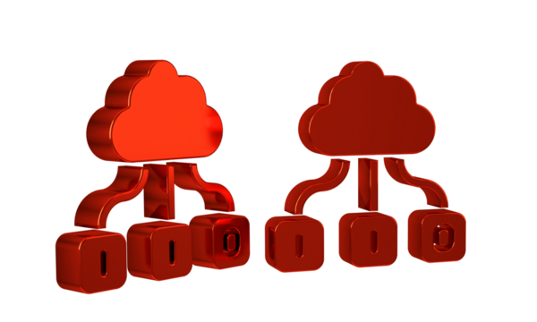 Red Cloud technology data transfer and storage icon isolated on transparent background. - Powered by Adobe