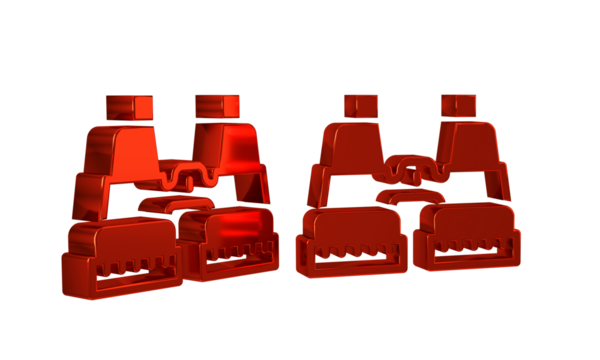 Red Binoculars icon isolated on transparent background. Find software sign. Spy equipment symbol.