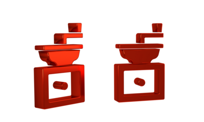 Red Manual coffee grinder icon isolated on transparent background.