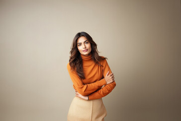 Obraz premium young indian stylish woman wearing turtleneck sweater