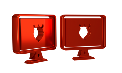 Red Police database icon isolated on transparent background. Police badge on monitor screen. Online police service concepts.