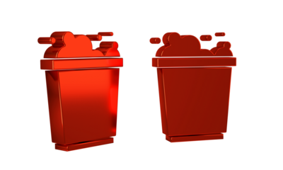 Red Bucket with foam and bubbles icon isolated on transparent background. Cleaning service concept.
