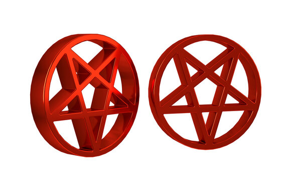 Red Pentagram in a circle icon isolated on transparent background. Magic occult star symbol.