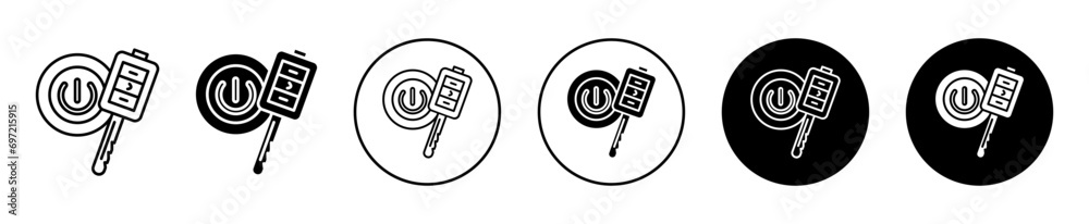 Poster car ignition icon. automotive vehicle remote control key button to push start and stop engine techno