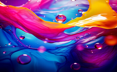 Fototapeta premium Colorful liquid water backdrop background drops bubbles flow fluid digital splash