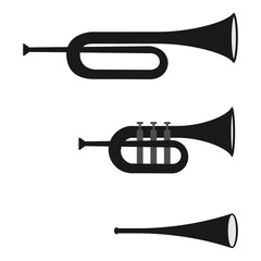 Trumpet icon set. flat design with black color. Vector Illustration isolated on white background.