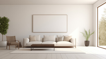 Design an Interior mockup incorporating house background elements in the Contemporary style, emphasizing clean lines and neutral colors.