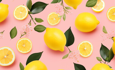 Yellow lemon pattern on pink background