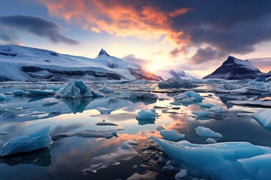 Group of Floating Icebergs