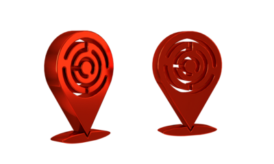 Red Minotaur maze or labyrinth icon isolated on transparent background. Ancient Greek mythology.