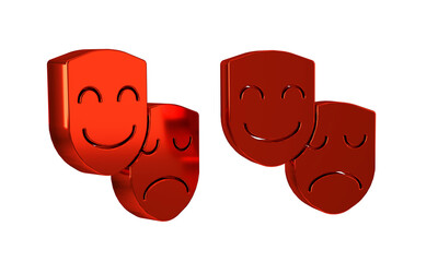 Red Comedy and tragedy theatrical masks icon isolated on transparent background.