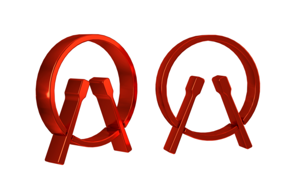 Red Musical instrument drum and drum sticks icon isolated on transparent background.