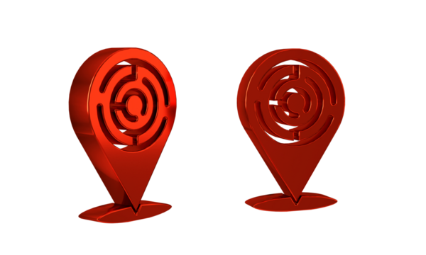 Red Minotaur maze or labyrinth icon isolated on transparent background. Ancient Greek mythology.