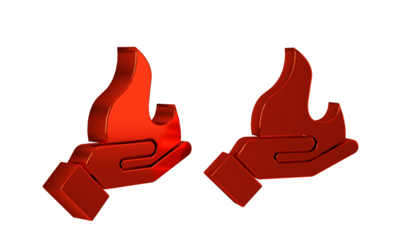 Red Hand holding a fire icon isolated on transparent background.
