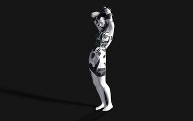 3d Illustration of A woman AI cyborg pose on black background with clipping path. AI project.