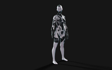 Fototapeta na wymiar 3d Illustration of A woman AI cyborg pose on black background with clipping path. AI project.