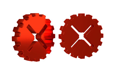 Red Bicycle sprocket crank icon isolated on transparent background.