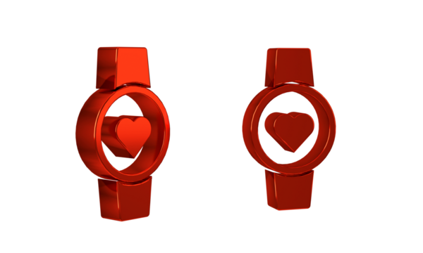 Red Smart watch showing heart beat rate icon isolated on transparent background. Fitness App concept.