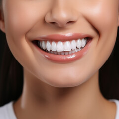 Beautiful wide smile of young fresh woman with great healthy white teeth. Isolated over background 