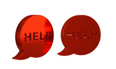 Red Speech bubble with text Help icon isolated on transparent background.