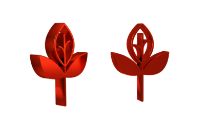 Red Leaf icon isolated on transparent background. Leaves sign. Fresh natural product symbol.