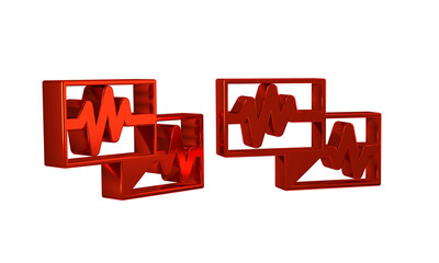 Red Computer monitor with cardiogram icon isolated on transparent background. Monitoring icon. ECG monitor with heart beat hand drawn.