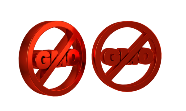 Red No GMO icon isolated on transparent background. Genetically modified organism acronym. Dna food modification.