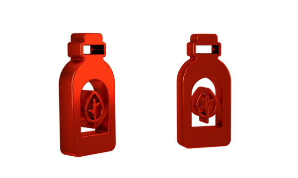 Red Essential oil bottle icon isolated on transparent background. Organic aromatherapy essence. Skin care serum glass drop package.