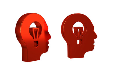 Red Human with lamp bulb icon isolated on transparent background. Concept of idea.
