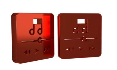 Red Music player icon isolated on transparent background. Portable music device.
