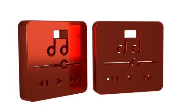 Red Music player icon isolated on transparent background. Portable music device.