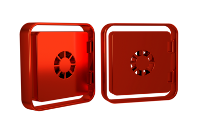 Red Safe icon isolated on transparent background. The door safe a bank vault with a combination lock. Reliable Data Protection.