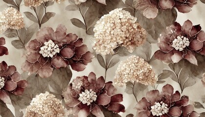 luxury wallpaper mystical seamless pattern vintage floral background delicate big flowers hydrangea...