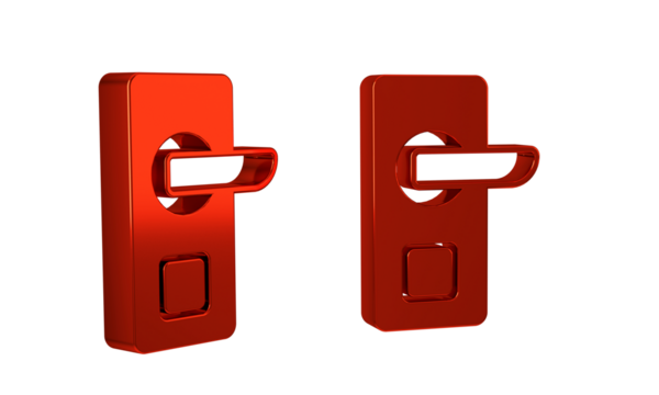 Red Digital door lock with wireless technology for unlock icon isolated on transparent background. Door handle sign. Security smart home.