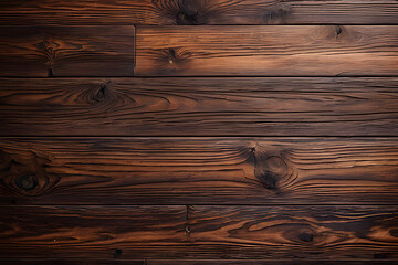 Fototapeta premium Time-worn, earthy brown wooden panels or parquet flooring - panoramic texture ideal for architectural visualization or web banners, copy space, detailed.