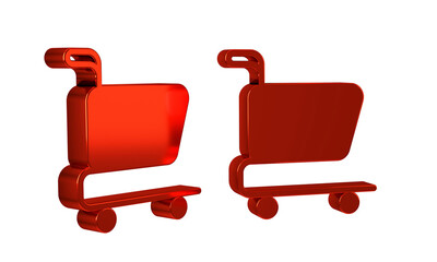 Red Shopping cart icon isolated on transparent background. Online buying concept. Delivery service sign. Supermarket basket symbol.