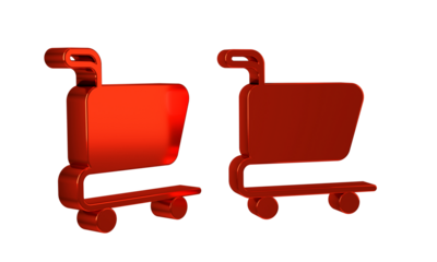 Red Shopping cart icon isolated on transparent background. Online buying concept. Delivery service sign. Supermarket basket symbol.