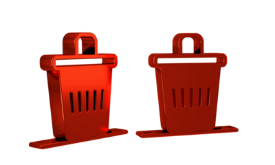 Red Trash can icon isolated on transparent background. Garbage bin sign. Recycle basket icon. Office trash icon.