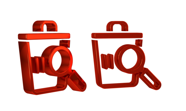 Red Searching for food in trash can on streets outdoors icon isolated on transparent background. Homelessness and poverty concept.