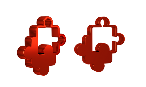 Red Puzzle pieces toy icon isolated on transparent background.