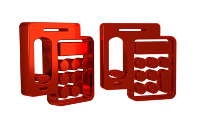 Red Calculator icon isolated on transparent background. Accounting symbol. Business calculations mathematics education and finance.
