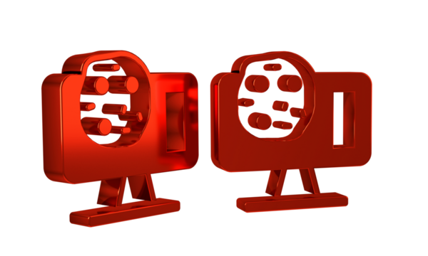 Red Genetic engineering modification on laptop icon isolated on transparent background. DNA analysis, genetics testing, cloning.