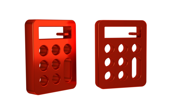 Red Calculator icon isolated on transparent background. Accounting symbol. Business calculations mathematics education and finance.