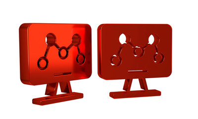 Red Genetic engineering modification on laptop icon isolated on transparent background. DNA analysis, genetics testing, cloning.